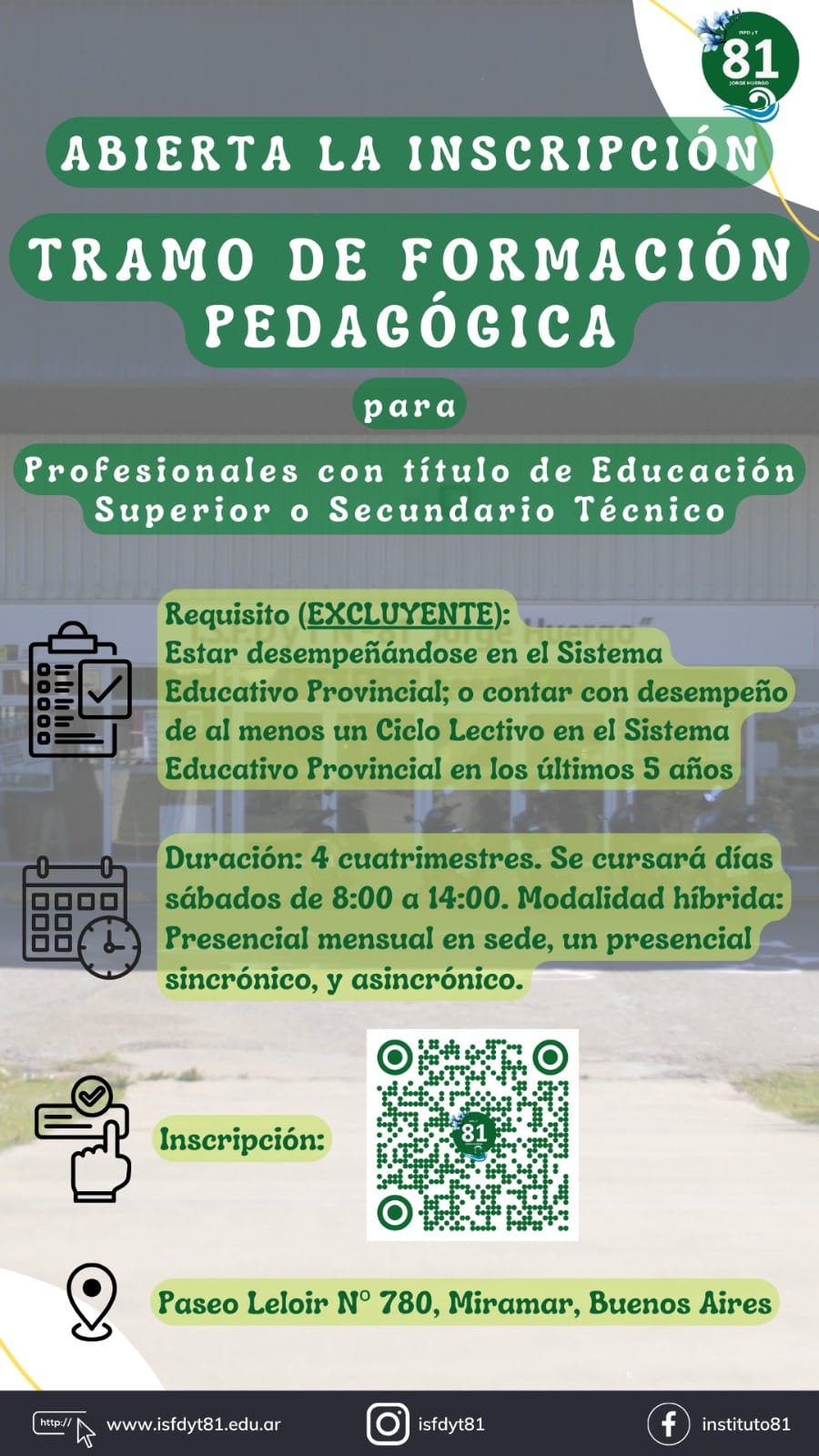 INSCRIPCIÓN HABILITADA AL TRAMO DE FORMACIÓN PEDAGÓGICA